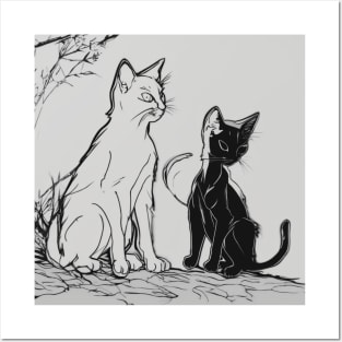 Kittens Shadow Silhouette Anime Style Collection No. 41 Posters and Art